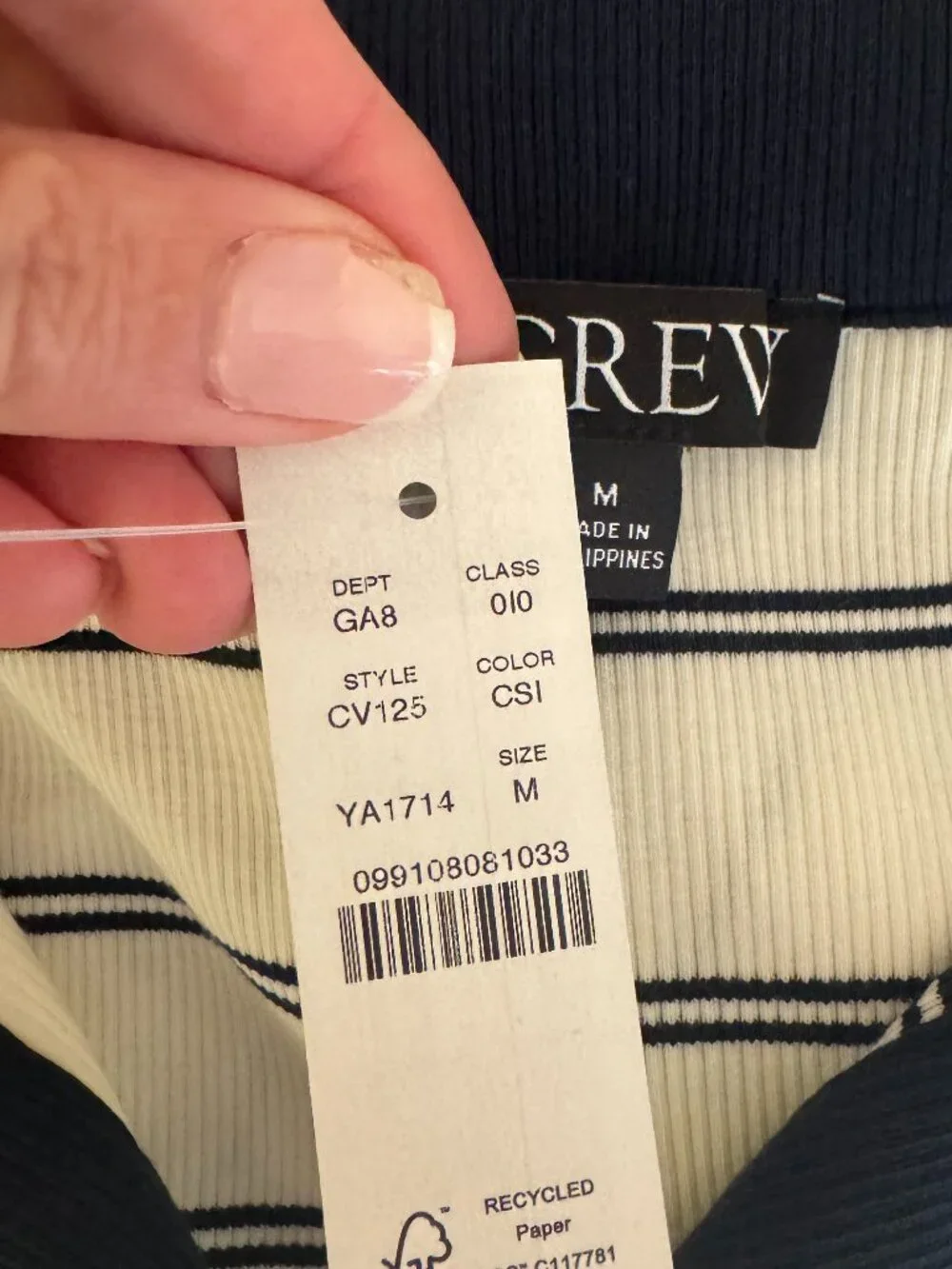 J.Crew NWT Perfect Rib Johnny Collar Top Navy White Stripe Medium M